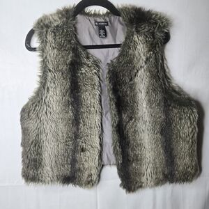 Large Faux Fur Vest Gray Brown Soft Plush Winter Boho Layering Scandi